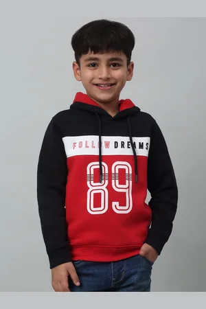 CANTABIL Boys Typography Printed Hooded Fleece Pullover Sweatshirt