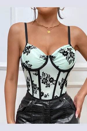 Stylecast Green & Black Floral Printed Corset Top