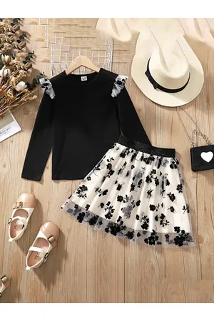 BAESD Girls Round Neck Top with Skirt