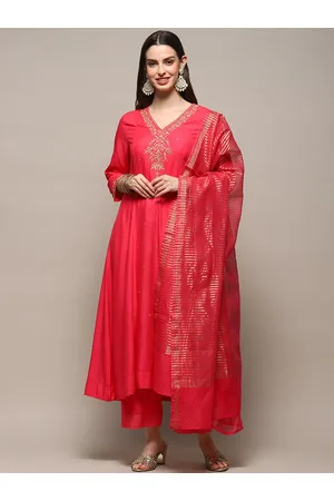 Biba Ethnic Motifs Embroidered V-Neck Anarkali Kurta with Palazzos & Dupatta