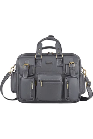 WildHorn Men Grey Leather Laptop Bag