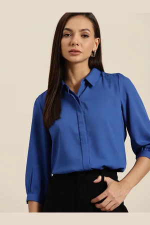Invictus Women Blue Solid Casual Shirt
