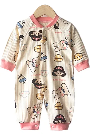 Stylecast Infant Girls Pink Printed Cotton Rompers