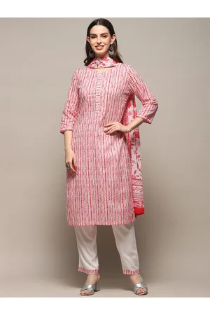 Biba Striped Round Neck Regular Kurta With Trousers & Dupatta