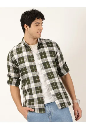 Mast & Harbour Olive Green Classic Slim Fit Tartan Checks Opaque Casual Shirt