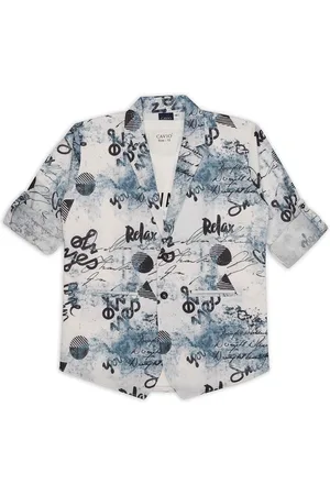 CAVIO Boys Printed Notched Lapel Cotton Blazers & T-Shirt