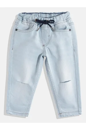 HERE&NOW Boys Mid-Rise Slash Knee Light Fade Stretchable Jeans