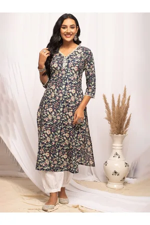 FIORRA Floral Printed Pure Cotton Straight Kurta