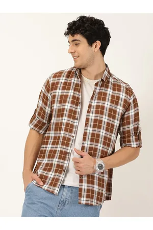 Mast & Harbour Brown Classic Slim Fit Tartan Checks Opaque Casual Shirt