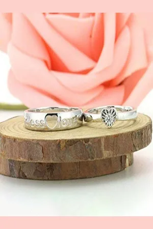 I Jewels Silver-Plated AD Studded Couple Finger Ring