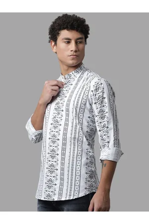 Majestic Geometric Printed Band Collar Pure Cotton Straight Kurta