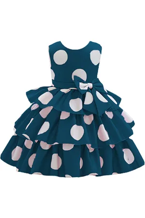 BAESD Girls Geometric Printed Satin Fit & Flare Opaque Party Dress