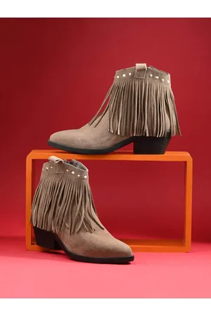 DressBerry Women Block-Heeled Fringed Detail Chelsea Boots