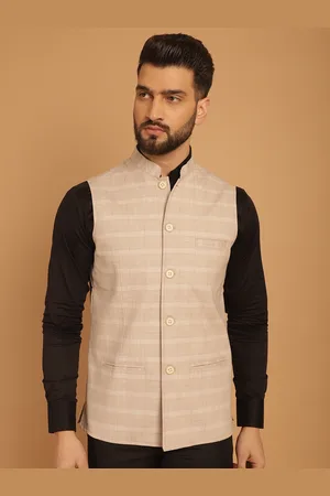 Even Checked Mandarin Collar Nehru Jackets