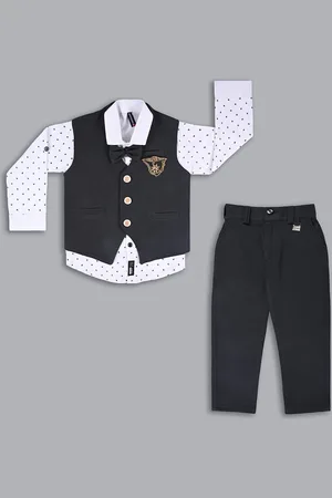 Wish Karo Boys Micro Ditsy Printed Shirt & Trousers With Waistcoat