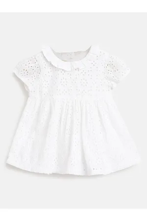 chicco Girls Self Design Peter Pan Collar Schiffli Cotton Fit & Flare Dress
