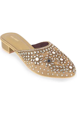 Metro Embellished Pointed Toe Block Heel Mules