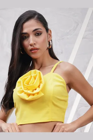 ATHENA Shoulder Straps Corsage Scuba Crop Top