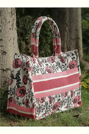 Anekaant Floral Printed Jacquard Cotton Shopper Handheld Bag