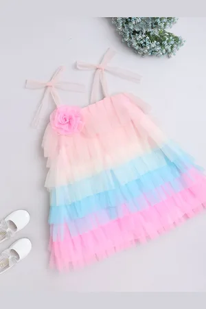 MANY FROCKS & Kids-Girls Colourblocked Shoulder Straps Net Fit & Flare Dress