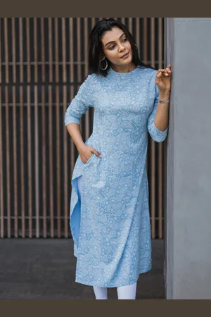Hay Women Ethnic Motifs Printed Thread Work High-Low A-Line Kurta
