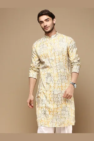 Sanwara Abstract Printed Mandarin Collar Cotton Straight Kurta