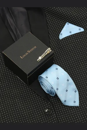 LOUIS STITCH Men Printed Italian Silk Necktie Accessory Gift Set