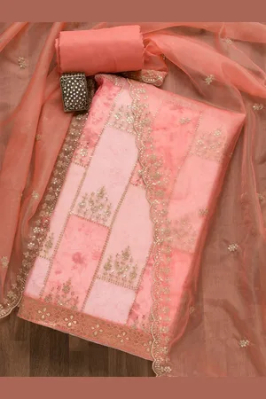 Koskii Ethnic Motifs Embroidered Sequined Organza Unstitched Dress Material