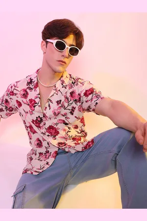 Campus Spread Collar Short Sleeves Floral Classic Printed Casual Shirt