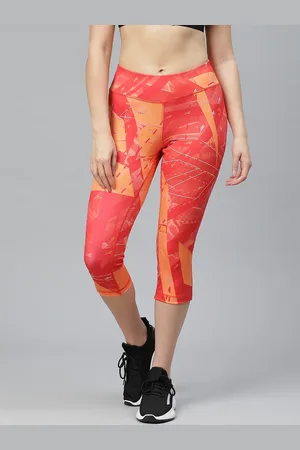 Reebok Women Coral Orange & Coral Red Printed Workout Ready Capri 3/4th Length Tights