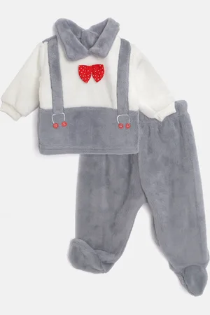 Moms Love Infant Boys Grey & White Cotton Faux Fur T-shirt with Pyjamas
