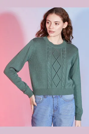 DressBerry Green Cable Knit Long Sleeves Acrylic Pullover