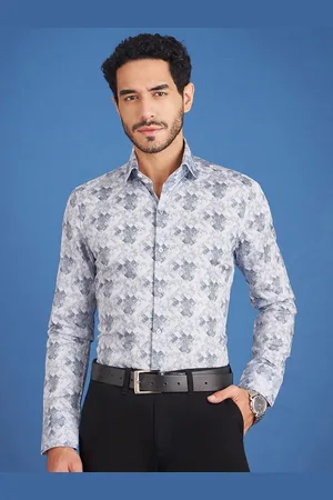 LOUIS STITCH Comfort Opaque Floral Printed Spread Collar Cotton Formal Shirt