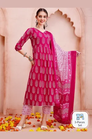 Berrylicious Ethnic Motifs Printed Anarkali Pure Cotton Kurta with Trousers & With