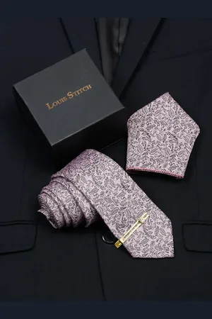 LOUIS STITCH Men Floral Printed Necktie Accessory Gift Set