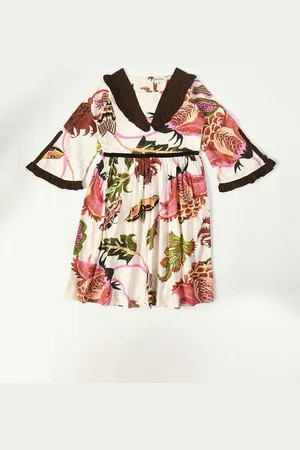 Bella Moda Girls Floral Printed Pure Cotton Fit & Flare Dress