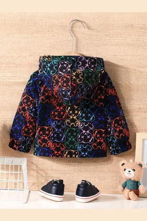 Stylecast Boys Black & Red Graphic Printed Hooded Open Front Jacket