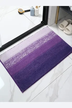 HOKIPO Unisex Purple & Off-White Striped Premium Anti Slip Microfibers Bath Rug