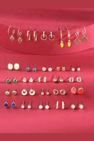 Ami Set Of 25 Gold Plated Studs & Hoop Earrings