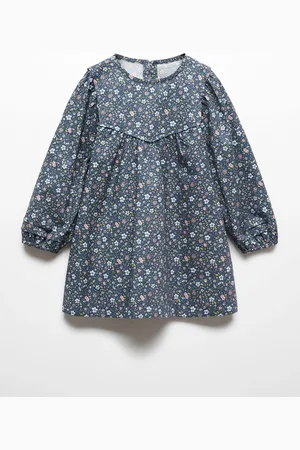 MANGO Girls Cotton Floral Print Puff Sleeve A-Line Dress
