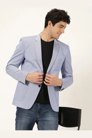 Mast & Harbour Blue Self-Design Slim Fit Single-Breasted Casual Blazer