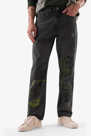 The Souled Store Men Grey Straight Fit Mildly Distressed Hulk Printed Stretchable Jeans
