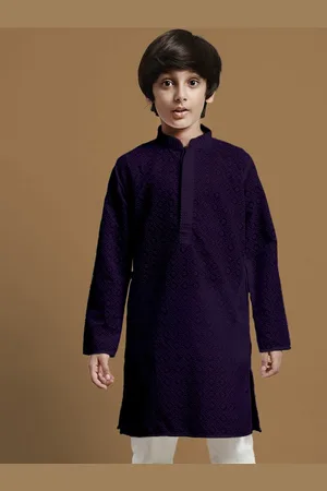 Sanwara Boys Chikankari Embroidered Mandarin Collar Straight Kurta