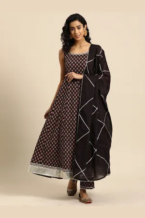 anayna Women Printed Anarkali Gotta Patti Pure Cotton Kurta with Palazzos & With Dupatta