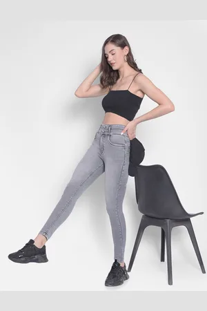 Crimsoune Club Women Skinny Fit High-Rise Low Distress Heavy Fade Stretchable Cotton Jeans