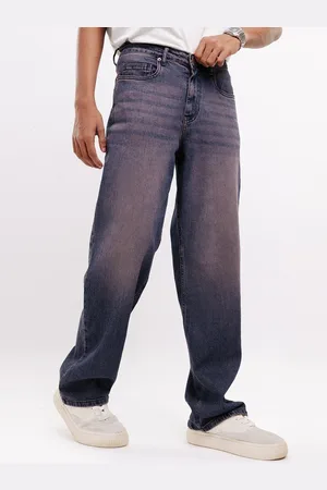 FREAKINS Black Men Straight Fit High-Rise Heavy Fade Clean Look Pure Cotton Jeans