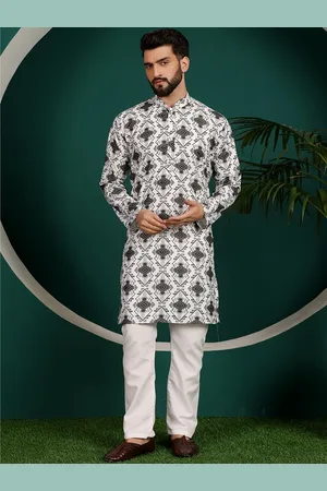 Armaan Ethnic Ethnic Motifs Printed Mandarin Collar Pure Cotton Straight Kurta With Pyjama
