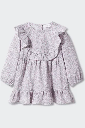 MANGO Girls Cotton Floral Print Puff Sleeve Ruffle Detail A-Line Dress