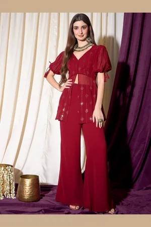 indo street Embroidered Sequined Top With Palazzo