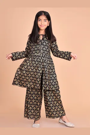 misbis Girls Ethnic Motifs Printed Empire Style A-Line Kurta with Palazzos